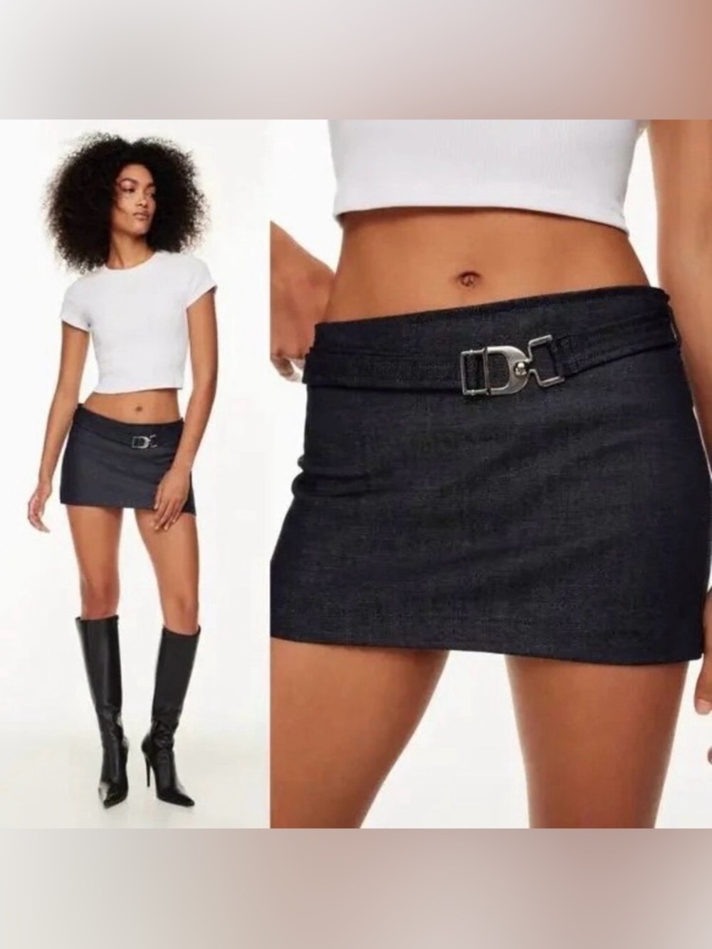 EB Denim Wrap Micro Mini Skirt S Black